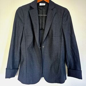Akris Punto Classic Black Wool Blend Snap Button Blazer Size 8